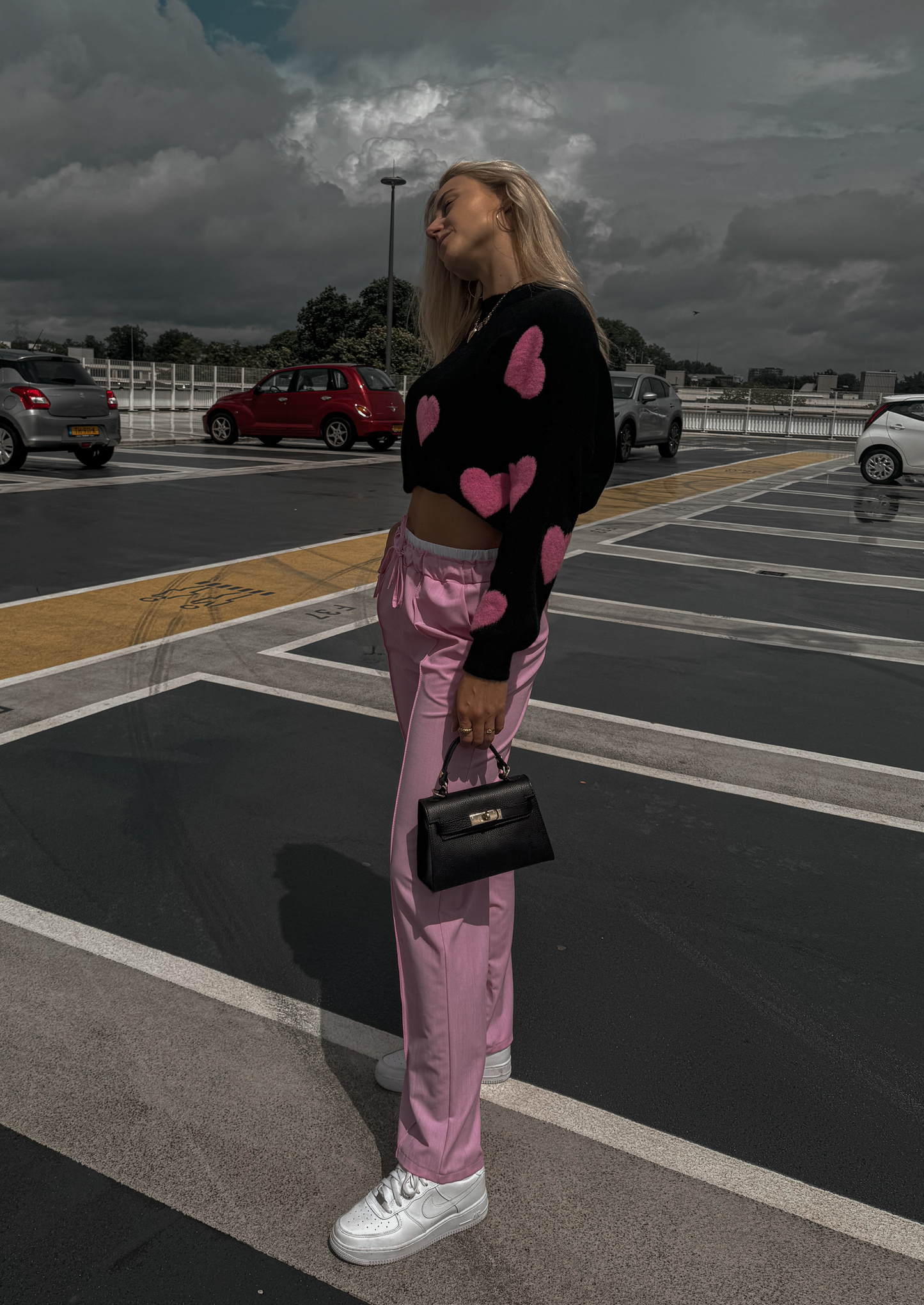 PANTALON MET WITTE RAND - ROZE