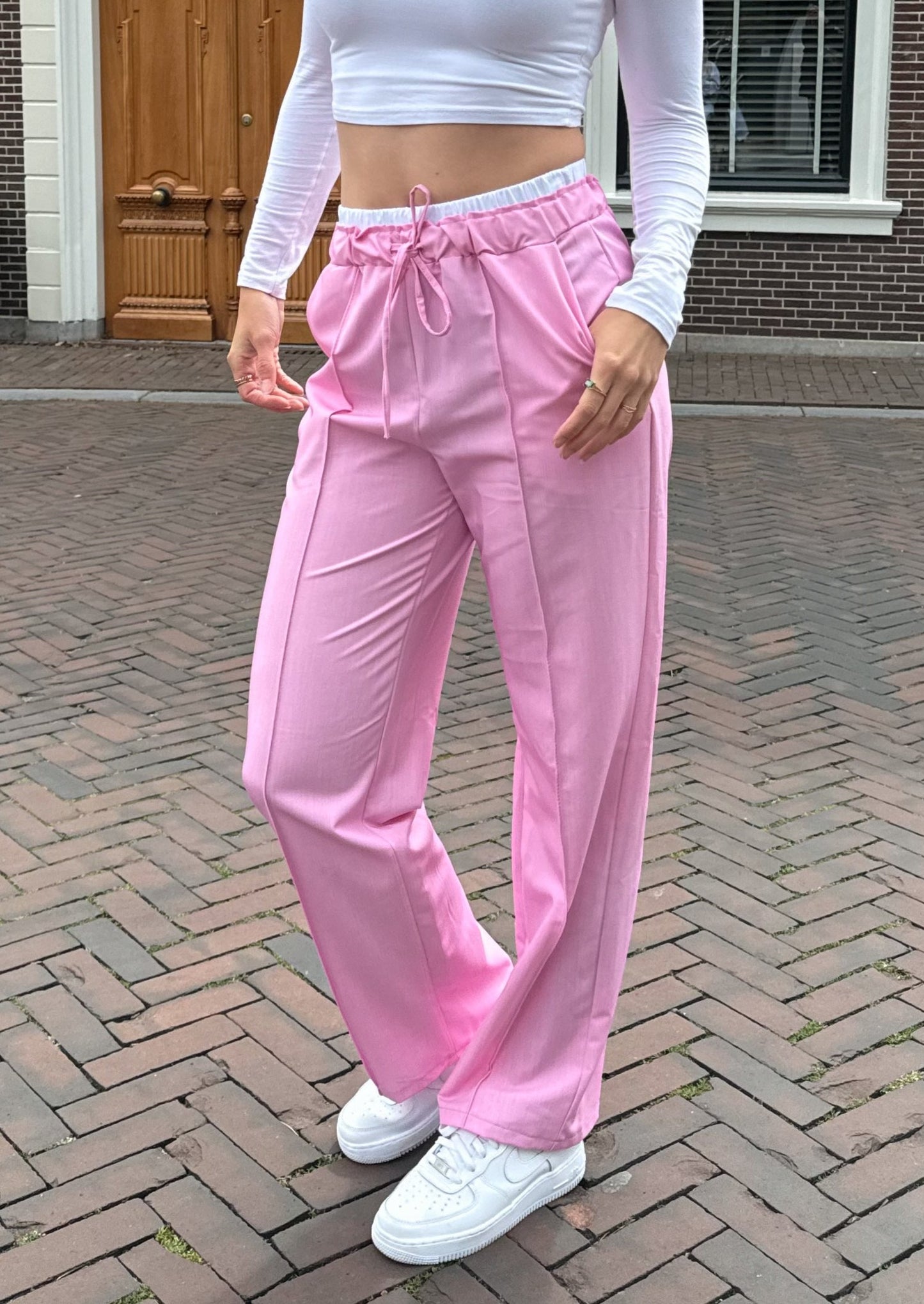 PANTALON MET WITTE RAND - ROZE