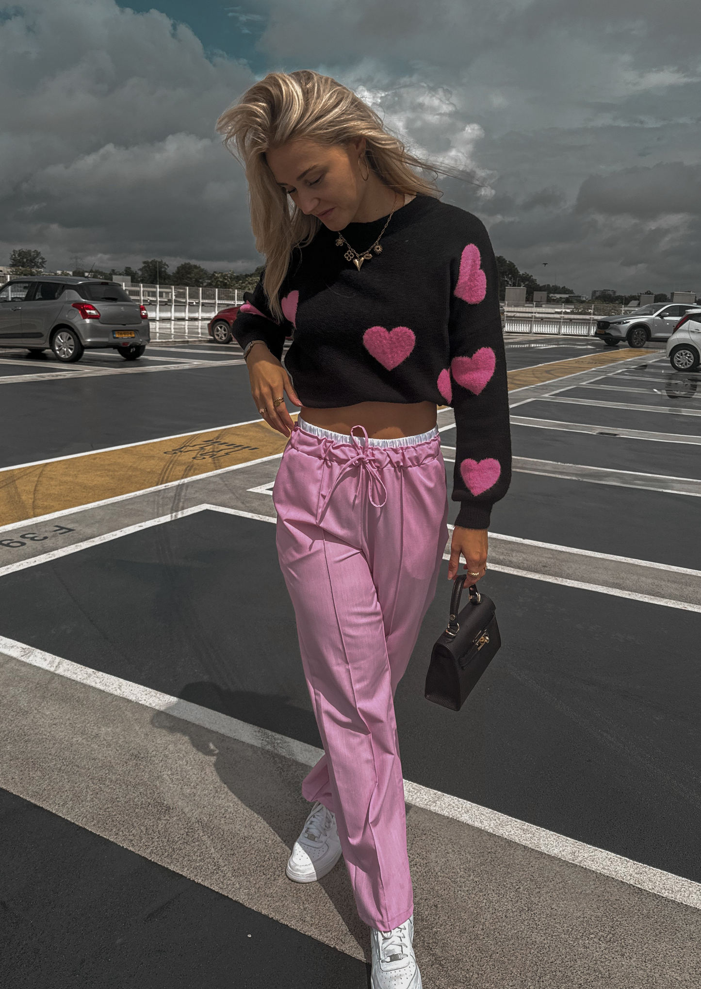 PANTALON MET WITTE RAND - ROZE