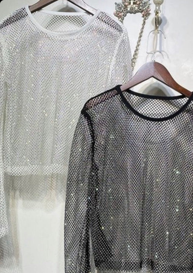 'FESTIVAL LOOK' GEHAAKTE GLITTER TOP - WIT