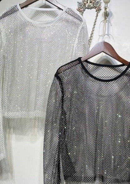 'FESTIVAL LOOK' GEHAAKTE GLITTER TOP - WIT