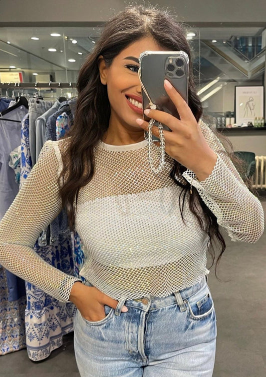 'FESTIVAL LOOK' GEHAAKTE GLITTER TOP - WIT