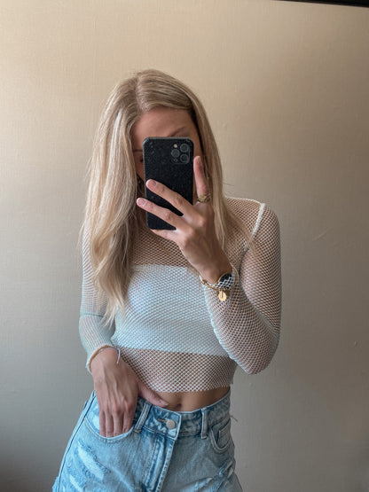 'FESTIVAL LOOK' GEHAAKTE GLITTER TOP - WIT