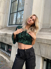 Afbeelding in Gallery-weergave laden, ONE SHOULDER GLITTER TOP - GREEN
